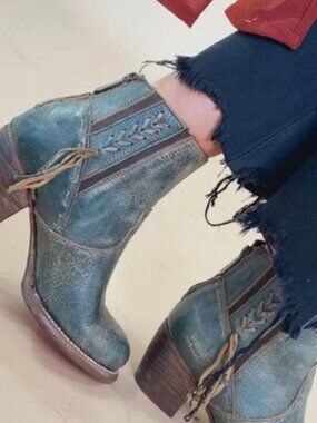 Bed Stu Celestine Leather Ankle Boots size 9 Dark Teal Tassel Western Boho NWT